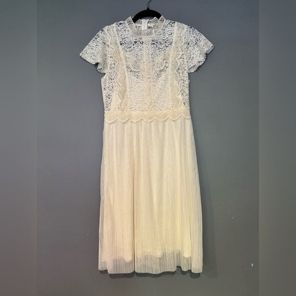 Cream Anthropologie feather Bone Midi Dress with Mock Neck - Picture 7 of 9